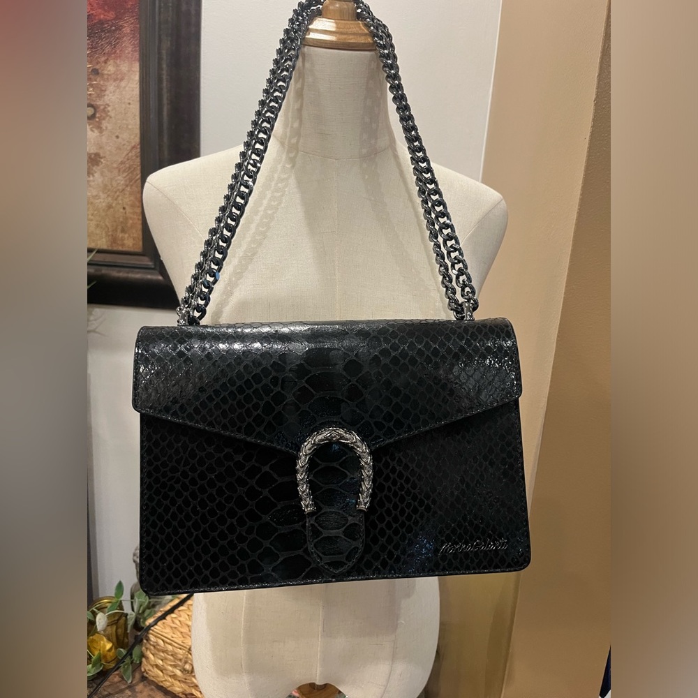 Marina Galanti 🇮🇹 Black Reptile Skin Shoulder Bag